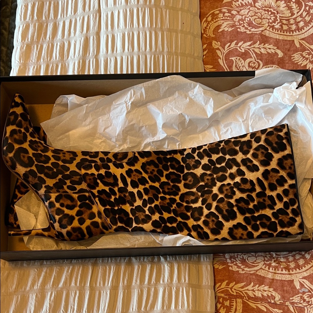 J Crew Leather Leopard Knee-High Boots